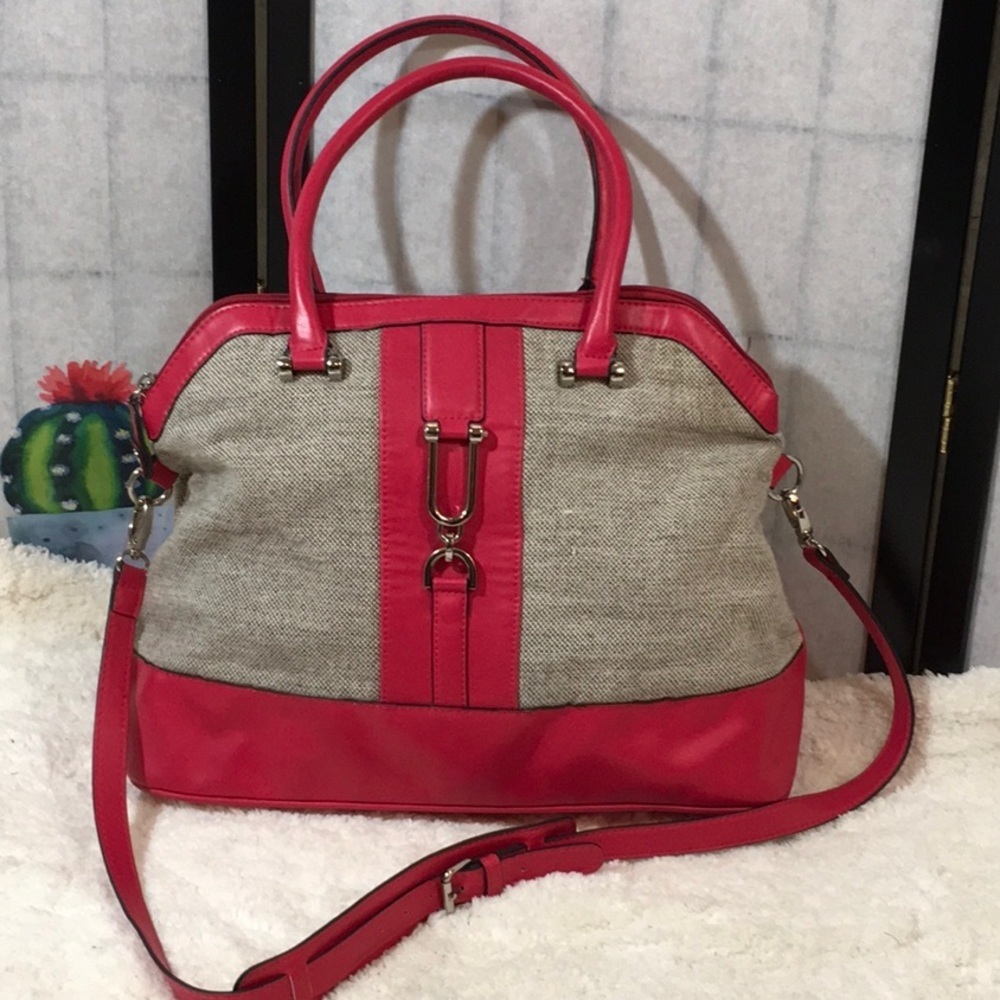 London Fog pink/tweed satchel tote bag